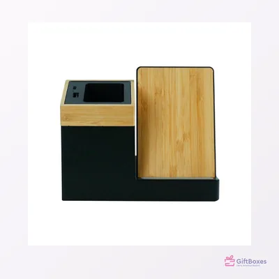 Bamboo Pen Holder Wireless Charger — branded corporate gift Dubai