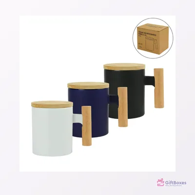 Ceramic Mug, Bamboo Handle & Lid — branded corporate gift Dubai