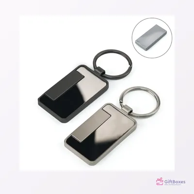Metal Keychain, Gunmetal Rectangle — branded corporate gift Dubai