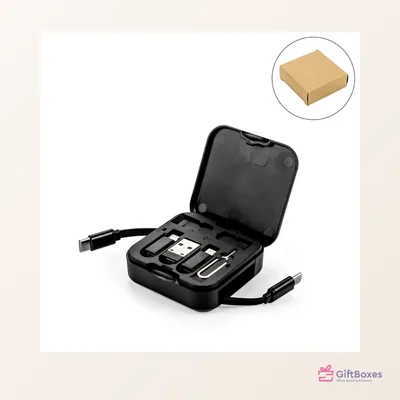 Retractable Charging Cable Set, Bamboo — branded corporate gift Dubai