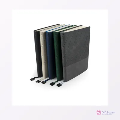 Soft PU Cover A5 Notebook, Metal Bookmark — branded corporate gift Dubai
