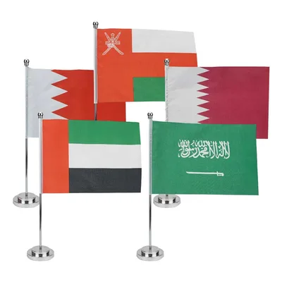 UAE Flag Desk Stand, Metal Pole & Silver Base — branded corporate gift Dubai