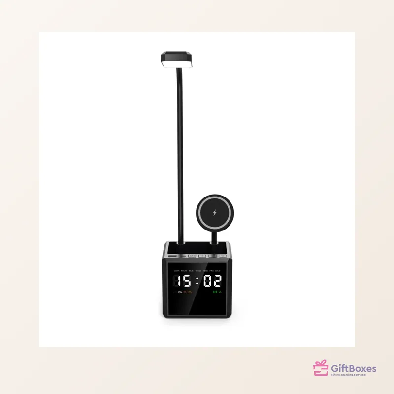 Desk Lamp with Wireless Charger & Clock — branded corporate gift Dubai