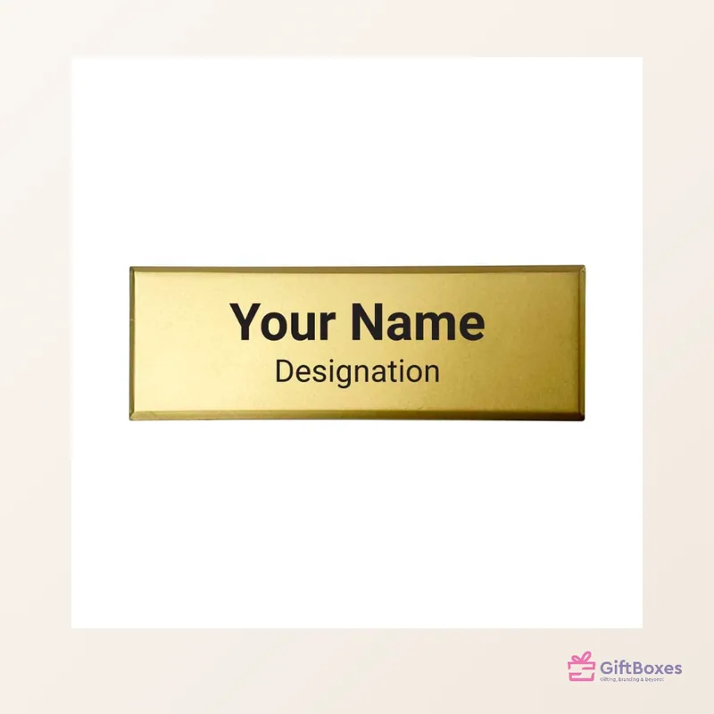 Gold Brass Name Badge, Safety Pin — branded corporate gift Dubai