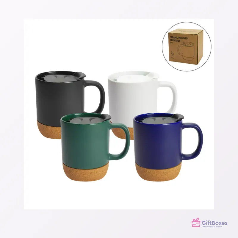 Insulated Ceramic Mug, Cork Base & Lid — branded corporate gift Dubai