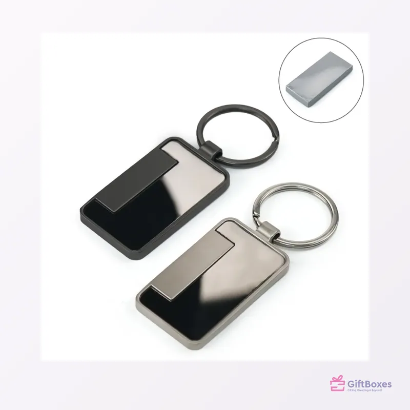 Metal Keychain, Gunmetal Rectangle — branded corporate gift Dubai