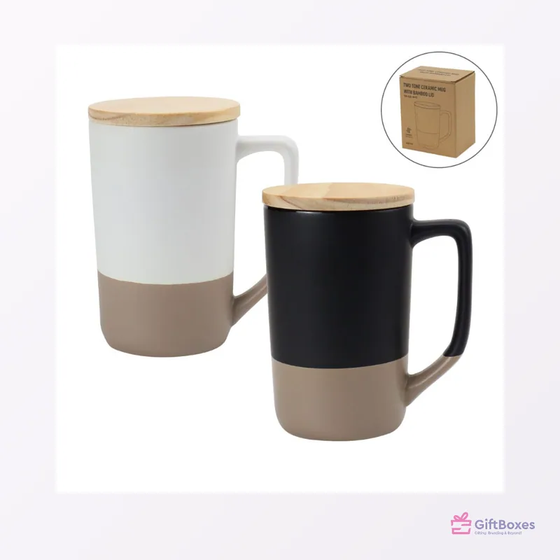 Two-Tone Ceramic Mug, Bamboo Lid — branded corporate gift Dubai