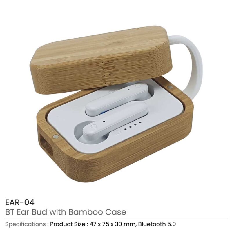 High Quality Bluetooth Earbuds with Bamboo Case