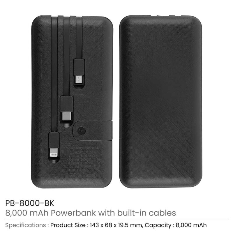 Powerbank with Inbuilt Cables in 8000 mAh