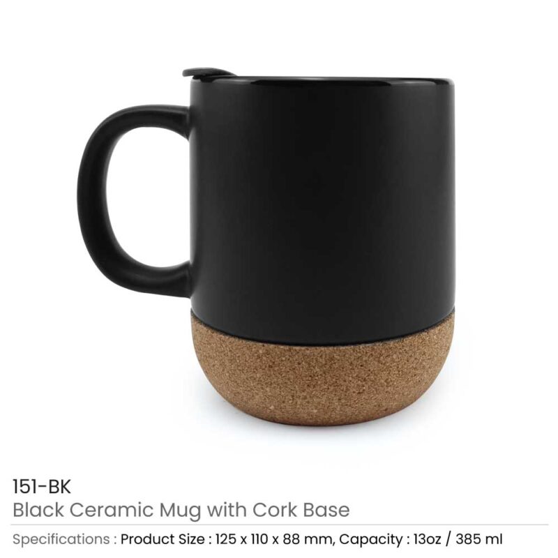 Coffee Mugs with Lids & Cork Bases