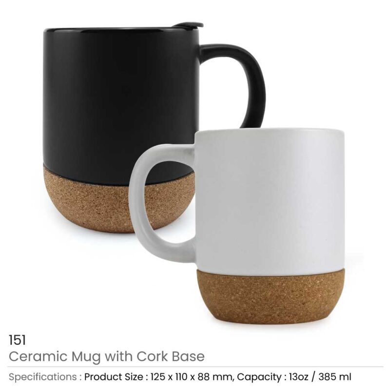 Coffee Mugs with Lids & Cork Bases