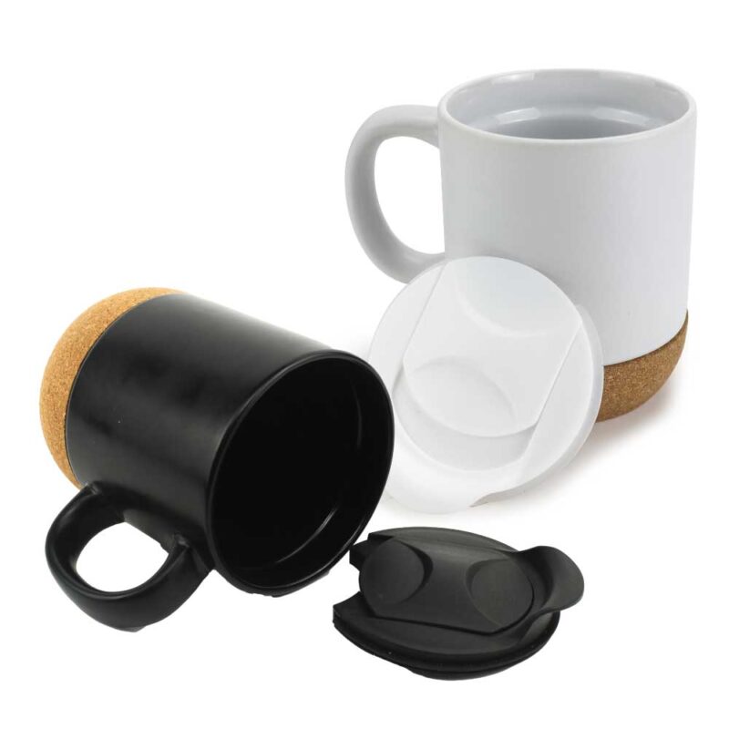 Coffee Mugs with Lids & Cork Bases