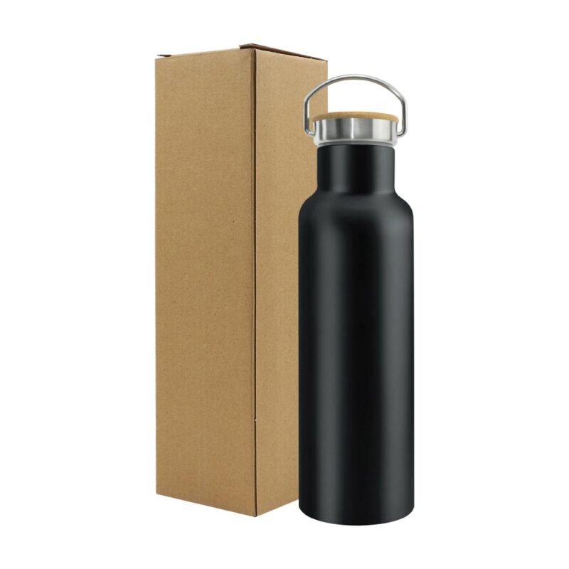 Celebrate UAE Day with the Stainless Steel Bamboo Flask (600 ml), featuring a sturdy metal body, bamboo cap, and a sleek design.